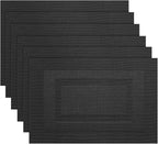 PIGCHCY Placemats,Washable Woven Vinyl Durable Placemats for Dining Table,Easy to Clean Plastic Placemats Set of 6 (18 x 12 inches, Pure Black)