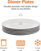 Amazon Basics 6-Piece White Dinner Plate Set, 10.5 inches