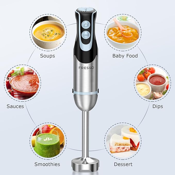 FRESKO Immersion Handheld Blender 500W with 700ml Beaker, 12-Speed & Turbo Mode Hand Blender Stick, 304 Stainless Steel Blades