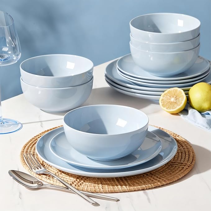 KINGSTONE Bone China Dinnerware Sets, 24-Piece Dinnerware Set for 8, Lightweight Durable, Dishwasher Safe, Tableware for Daily Use with Elegant Design, Blue