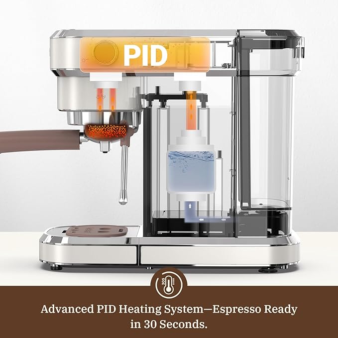 Espresso Machine, Expresso Coffee Machines for Home, 20 Bar Cafetera Espresso with Milk Frother Steam Wand, Compact Small Coffee Maker for Latte and Cappuccino (Pear White, Stainless Steel, Gift)