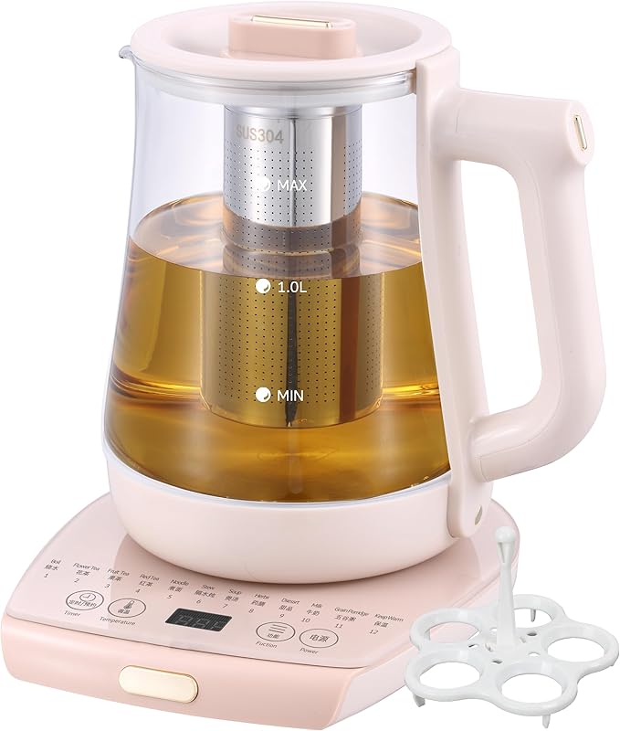 Health Pot Electric Kettle with Infuser,Smart Fruit Hot Tea Maker, Temperature Control and Tea Keep Warm, 12 Functional Procedures, 1.8 Liters of Capacity(pink)