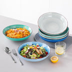 vancasso Bonita Pasta Bowls Set of 6, 50oz Large Salad Bowls for Kitchen, Stoneware Serving Bowls Dishwasher & Microwave Safe, Blue Bowl Set