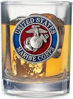 Heritage Pewter Marines Double Old Fashion- Eagle Globe & Anchor | Double Rocks Glass 14 OZ for Liquor | Expertly Crafted Pewter Glass
