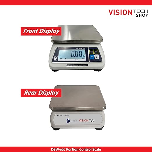 VisionTechShop DSW-100 Portion Food Scale with Single LCD Display, Stainless Steel Platter, 15lb Capacity, 0.005lb Readability, Lb/Oz/Kg/g Switchable, Low Profile Design, NTEP #22-007, NSF Certified