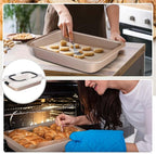 2 Pcs Cake Baking Pan with Lid and Handle, 9 x 13 Inch Non-stick Rectangle Sheet Cake Pan Carrier for Brownie Roasting Cooking Baking (Gold)