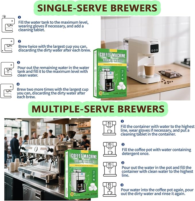 HI FINE CARE Coffee Machine Cleaner Tablets, Descaling & Deodorizing for All Coffee Makers, Espresso Machines, Odor Eliminator Tablets Individual Packaging, 30 Count, 0.17oz Each