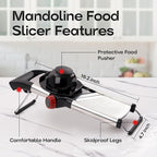 X Home Adjustable Mandoline Slicer for Kitchen, Stainless Steel Food Slicer, Vegetable Slicer for Cucumber, Potato, Carrot, Onion, Cleaning Brush & Food Pusher Included, Easy to Use & Clean