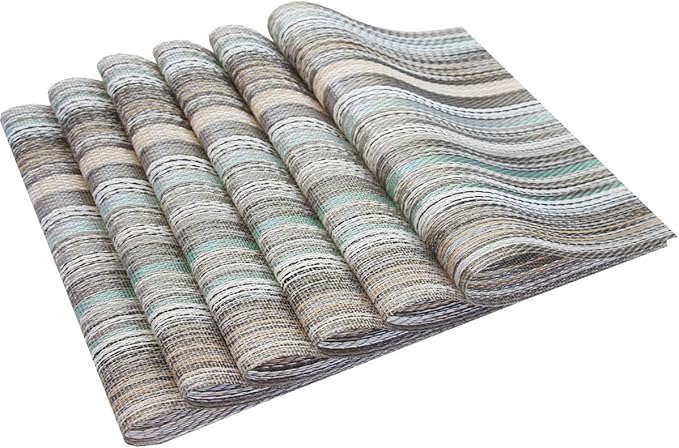 PIGCHCY Stylish Placemats for Dining Table Set of 6, Thicker and Tighter Cross-Woven Placemat Non-Slip Vinyl Washable Table Mats (Multi Teal)