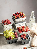 Gomakren Ceramic Berry Basket Set of 2, Square Fruit Bowls with Holes, Rustic Fruit Basket Containers for Kitchen, Berries, Strawberry, Grape, Cherry - Cream White