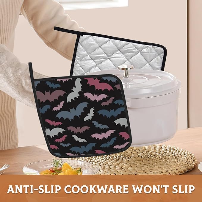 Colorful Bats Pot Holders Set of 2 Heat Resistant Potholders,Fire Oven Hot Pads for Kitchen Cooking Baking Barbecue