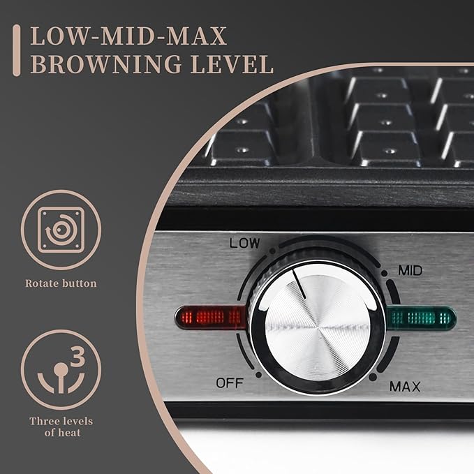 Waffles Maker Waffle Iron, 4 Belgian Square Waffle Maker, Belgian Waffle Maker Thick with Non-stick Plate, Breakfast Waffle Machine Make Waffle in Minutes, 3 Browning Level, 1200W