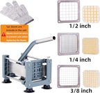 Rismonar French Fry Cutter Stainless Steel Potato Slicer With 1/2in 1/4in 3/8in Blade for Carrots Cucumbers Vegetables (Green, Machine + 1/2 & 1/4 & 3/8)