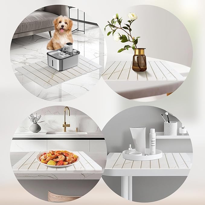 Hopegiver Stone Drying Mat for Kitchen Counter, 23.62"x15.35" Golden Marble Pattern Quick Dry Dish Drying Mat, Absorbent Diatomaceous Earth Mat for Countertop Sink Kitchen Bathroom, with Sanding Block