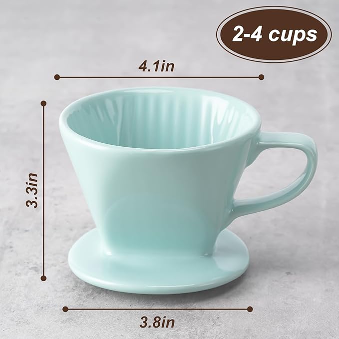 Pour Over Coffee Maker, Pour Over Coffee Dripper with 3 Holes Flat Bottom, Ceramic Drip Coffee Pour Over, Coffee Accessories for Travel, Camping, Office, Home(Green)
