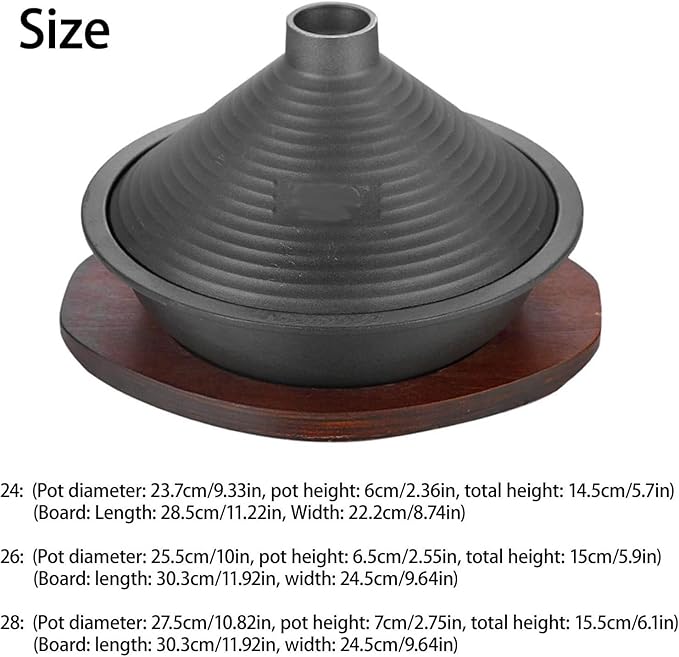 Cast Iron Moroccan Tagine Pot with Tray, Non-Stick Tagine with Conical Lid Induction Compatible Gas Stove Kitchen Essential(Size:26)