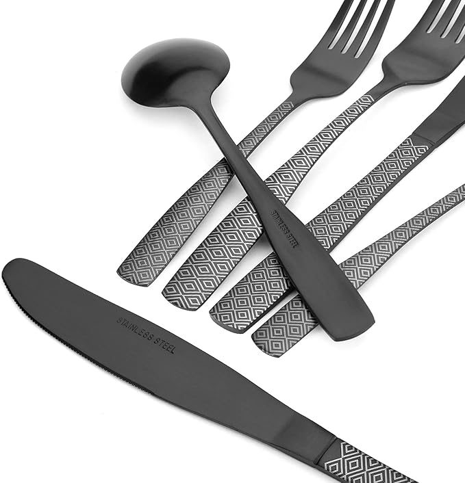 Matte Black Silverware Set, 20-Piece Stainless Steel Flatware Cutlery Set, Satin Finish Tableware Set Service for 4, Include Knife Fork Spoon, Dishwasher Safe