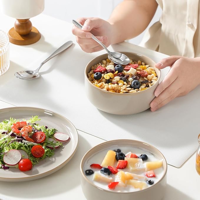 vancasso PLAYA Plates and Bowls Sets,12 Pieces Grey Dinnerware Sets for Kitchen,Reactive Glaze Dishes Set for 4,Dishwasher and Microwave Safe