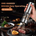 Electric Salt and Pepper Grinder Set, Rechargeable Pepper Grinder LED lights, Stainless Steel Automatic Salt and Pepper Mill Set, Refillable with 5 Adjustable Coarseness Silver
