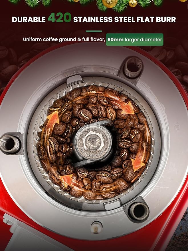 Huanyu Coffee Grinder Electric Adjustable Flat Burr Mill with 19 Precise Grind Setting 35OZ 36Cups Coffee Bean Grinding Machine Upgrade Automatic Point-action for Espresso French Press Red