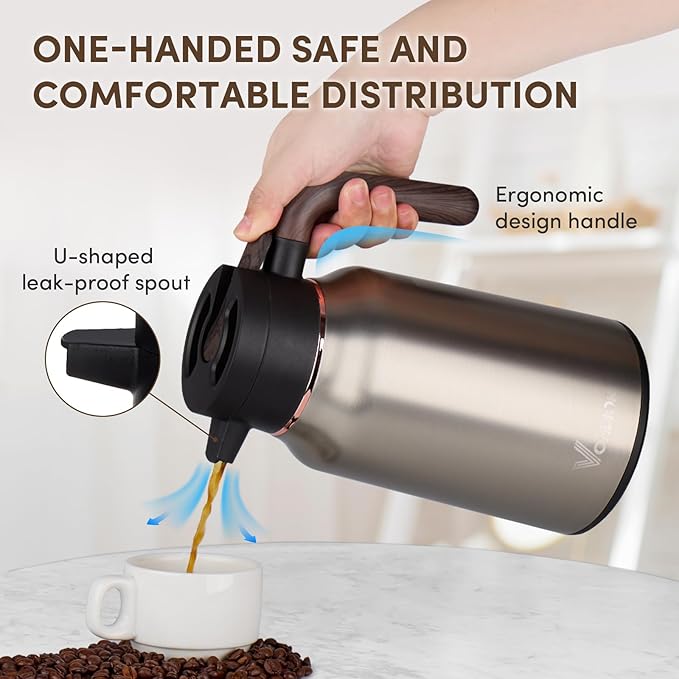 Vondior Coffee Carafe 35oz/1.0L - 24Hours Coffee Thermal- Insulated 304 Stainless Steel Hot Beverage Dispenser - Thermal Coffee Carafes For Keeping Hot/Cold Coffee, Drink Dispenser for Parties