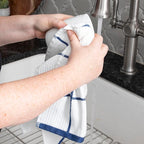 T-fal Solid & Checked Parquet Kitchen Towels: Highly Absorbent, Super Soft Long Lasting - 100% Cotton, 16"x26" Dish Towels for Cleaning & Drying Dishes, Pans, Glassware, Countertops, 6-Pack, Blue