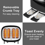CUSIMAX Retro 4-Slice Toaster with Wide Slots, Stainless Steel, 6 Toast Settings, Bagel, Cancel, Defrost & Reheat Functions, Dual Independent Control Panels, Black
