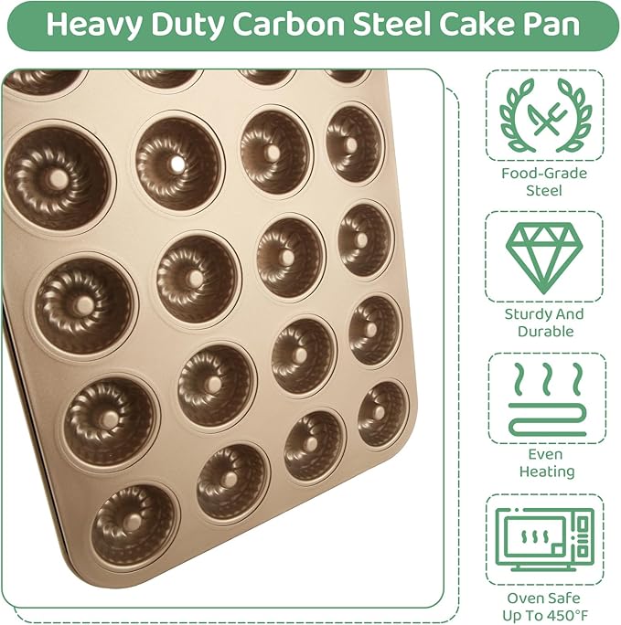 2 Pack Mini Bundt Cake Pan for Baking, 24-Cavity Mini Fluted Tube Cake Pans, Nonstick Carbon Steel Bundt Cake Mold for Baking