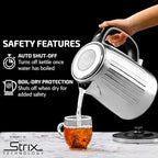 OVENTE Electric Kettle, 1.7L Stainless Steel Fast Boiling Water Heater with 1750W Power, BPA Free & Cordless Body, Auto Shut-Off, Boil-Dry Protection, Indicator Light & Removable Filter, Silver KS711S
