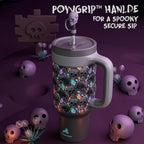 40 oz Halloween Tumbler with Handle, Glow-in-the-Dark, 2-in-1 Straw Lid, Leakproof, Insulated Stainless Steel Travel Coffee Mug, Keeps Cold for 34 Hours, Fits in Car Cup Holder (Spooky Skull)