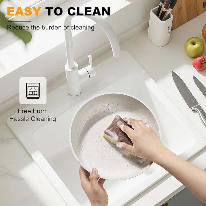 20 Pcs Pots and Pans Set Non Stick, Ceramic Cookware Set Detachable Handle, RV Kitchen Cooking Set Removable Handles, Oven Safe, Induction ReadyStackable Non-stick set, White