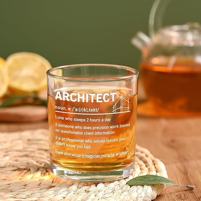 Futtumy Architect Definition Whiskey Glass, Architect Gifts for Men, Funny Architecture Architectural Engineering Gifts for Architects, Birthday or Christmas Gift, 10 OZ Old Fashioned Glass