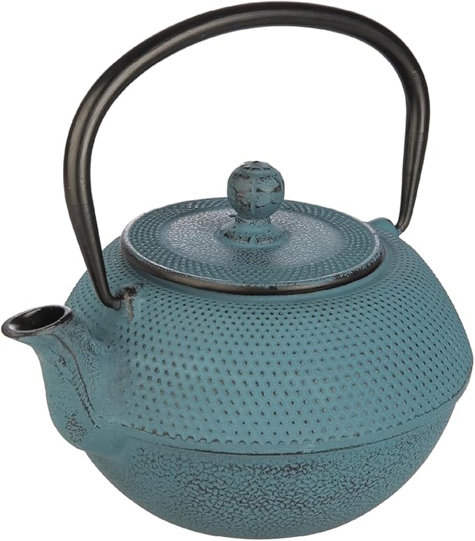 IBILI 40 Oz Azul Cast Iron Teapot | Made in Spain | Floral Design, Stainless Steel Infuser, Enameled Interior, Stovetop & Induction Compatible, Japanese Kettle for Loose Leaf Tea, Tetsubin Design Blue