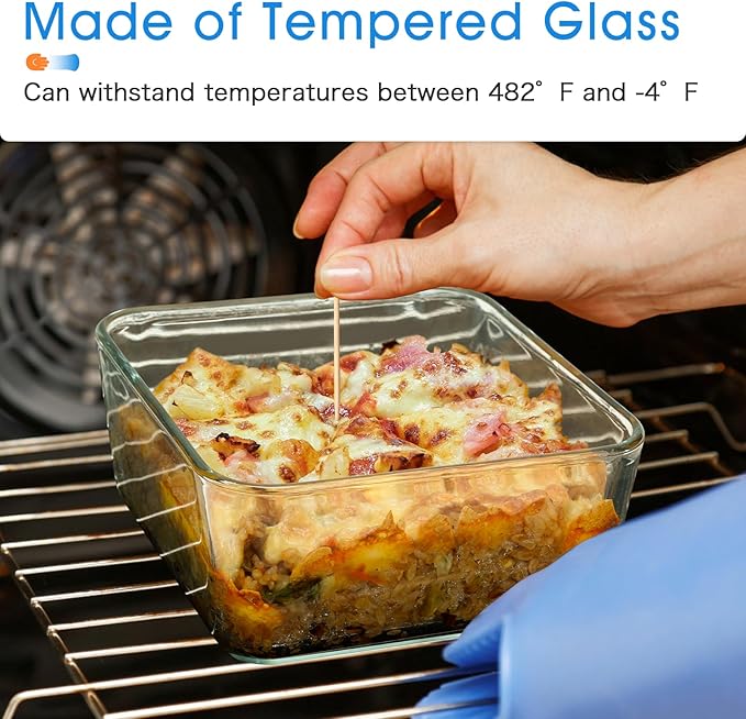 NUTRIUPS 2.6QT Square Glass Baking Dish with Lid, 8×8 inches Deep Square Baking Dish with Lid, Glass Baking Dishes for Oven