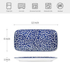 Selamica Ceramic Serving Platters, 12 Inch Serving Trays for Party Entertaining, Large Rectangular Serving Plates for Food, Set of 6, Vintage Blue