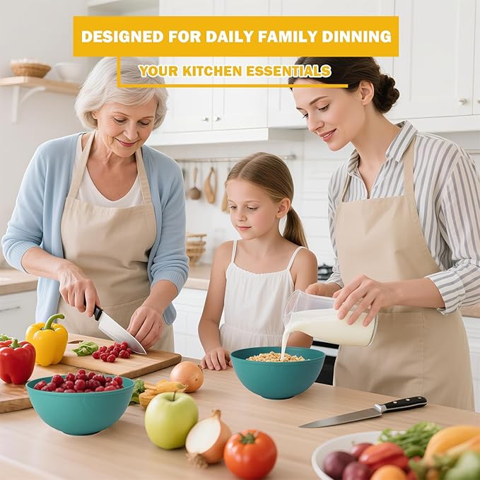 40 OZ Wheat Straw Bowl Sets, 6 PCS Unbreakable & Lightweight Salad Bowls, Microwave & Dishwasher Safe, BPA-Free, Kitchen Bowl Set for Serving, Soup, Oatmeal, Fruit, Noodles, Green