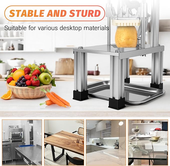 Commercial French Fry Cutter with 4 Replacement Blades, 1/4" and 3/8" Blade Easy Dicer Chopper, 6-wedge Slicer and 6-wedge Apple Corer, Lemon Potato Cutter