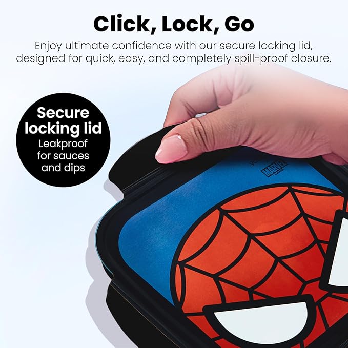 Yoobi x Marvel Spider-Man Bento Box and Ice Pack – Gift – 3 Compartment Lunch Box, Dishwasher & Microwave Safe Food Container for Kids & Tweens – BPA & PVC Free, Leakproof