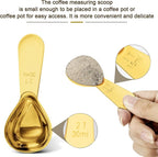 Stainless steel coffee scoop 2-piece set (1 tbsp, 2 tbsp) durable Tablespoon, ergonomic measuring spoon, Suitable for small and large jars，short-handled spoon (Gold)