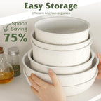 18 Pcs Pots and Pans Set Non Stick, Cookware Sets with Detachable Handle, Nonstick RV Kitchen Cooking Tools Removable Handles, Oven Safe, Induction Fast, Stackable Induction Cookware, White