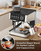 Espresso Machine with Grinder, 20 Bar Expresso Coffee Machines with Milk Frother Steam Wand, Professional Espresso Maker with Removable Water Tank, Cappuccino & Latte Machine for Home