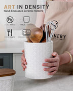 Nucookery 6.4'' Utensil Holder - Ceramic Utensil Holder for Kitchen Counter, Large Capacity Countertop Storage, Farmhouse Style Utensil Crock Organizer for Spoons, Spatulas & Cooking Tools