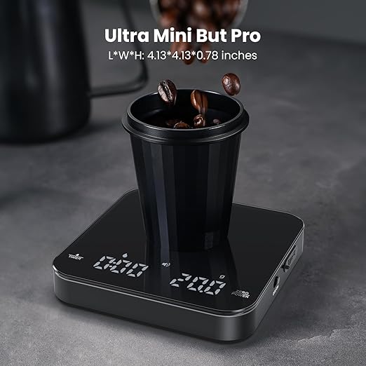 Maestri House Mini Coffee Scale with Timer, USB-C Rechargeable Espresso Scale, 2kg/0.1g Accurate Scale for Espresso and Pour-Over Coffee, Portable Digital Kitchen Scale with Auto Timer (Black)