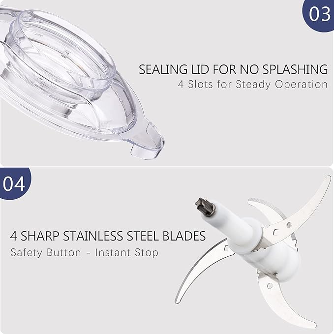 Homeleader Electric Food Chopper, 300W Stainless Steel Blade, Food Processor with 2L Glass Bowl, 2S Fast Shredding for Meat, Vegetables, Fruits and Nuts, Dishwasher Safe, Quiet Motor with 4 Blades