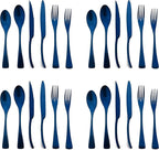 Luxury 18/10 Stainless Steel Matte Blue Cutlery Flatware Set - Utensil Set Steak Spoons and Forks Knife Silverware Set,Service for 4 (24-Piece)