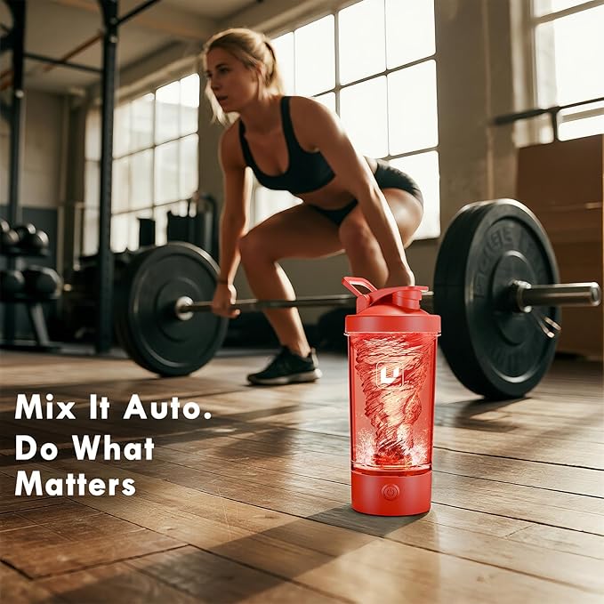 Electric Shaker Bottle USB C Rechargeable Protein Shaker Bottle Shaker cups for Protein Shakes Mixer with 24oz BPA Free Tritan Meal Replacement Shakes Made with Tritan Portable Blender Cup (Red)