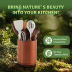 Wooden Utensil Holder, 360°Rotating 7.3'' Large Utensil Holder for Kitchen Counter, Kitchen Utensil Organizer, Utensil Crock, Farmhouse Kitchens Countertop Decor, Sapele Wood