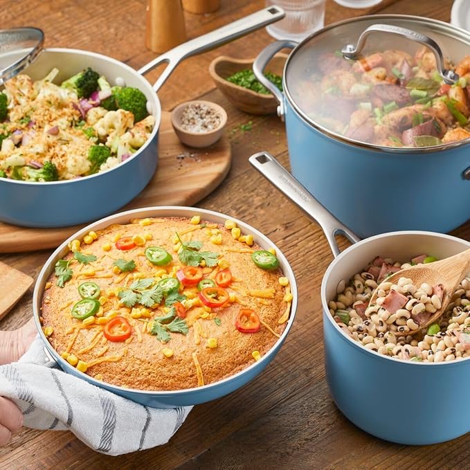 KitchenAid Hard Anodized Ceramic 9-Piece Nonstick Cookware Set – Includes Fry Pans, Saucepan, Stockpot, Durable, Even Heating, Oven Safe to 500°F, Blue Velvet