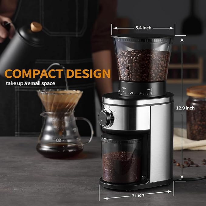Burr Coffee Grinder, Electric Conical Coffee Bean Grinder With 30 Adjustable Grind Settings For 2-12 Cups, Sliver & Black