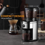 Burr Coffee Grinder, Electric Conical Coffee Bean Grinder With 30 Adjustable Grind Settings For 2-12 Cups, Sliver & Black